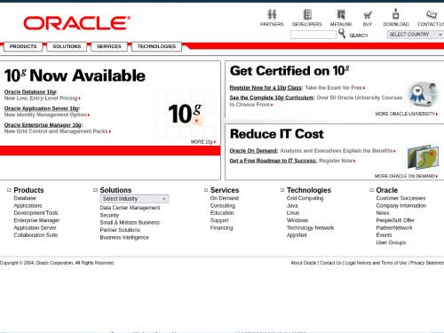 Oracle's website with classes. (2004)